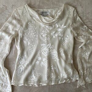 Adrianna Papell Beautiful Floral Beaded Evening Blouse Ivory Size MP (EUC)